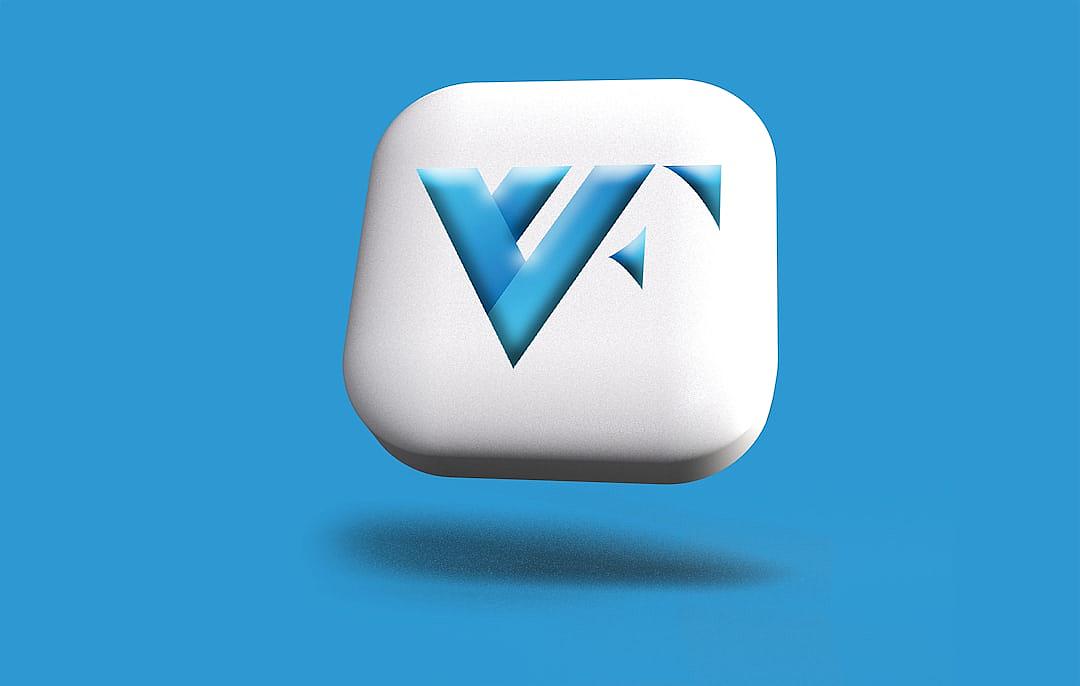 app icon for an app that goes by the name vanish, white square with blue letter V on it, 3d rendering, blue background, no shadow, minimalistic style, simple design, no shadows, simple shape, white rounded corners, white matte plastic material, high resolution, high detail, sharp focus, studio lighting,