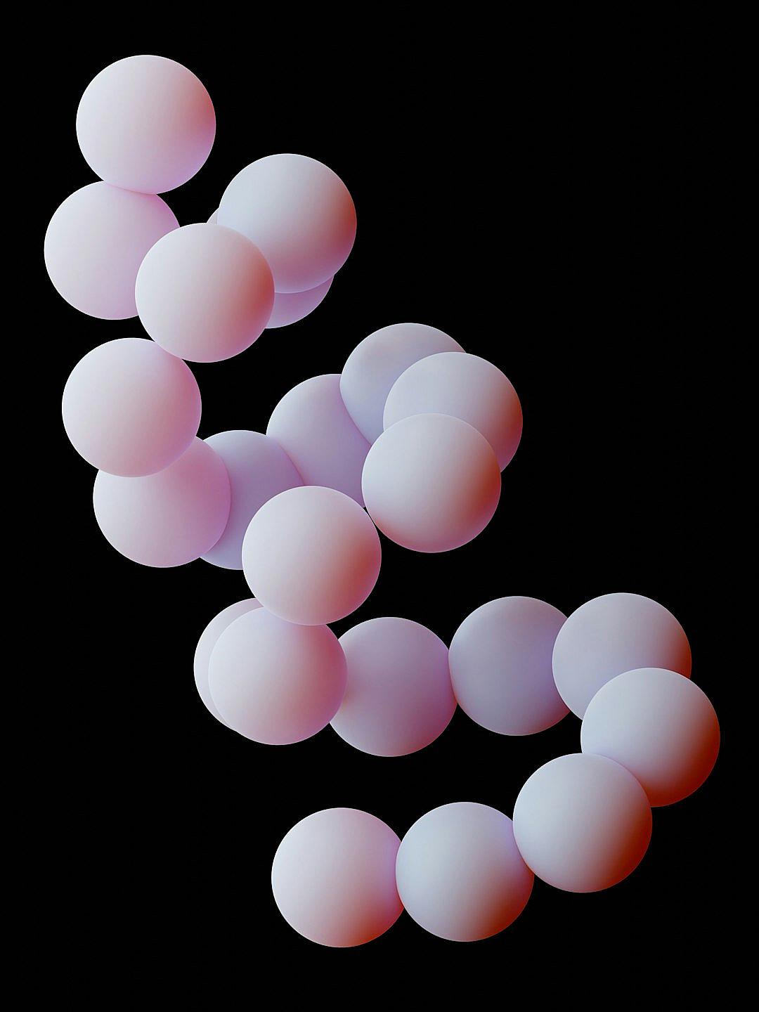 a bunch of white spheres floating in the air on black background, gradient pink and purple colors, minimalistic, simple, digital art by Ryo Takemasa, y2k aesthetic, beautiful composition, hyperrealism, high resolution photography