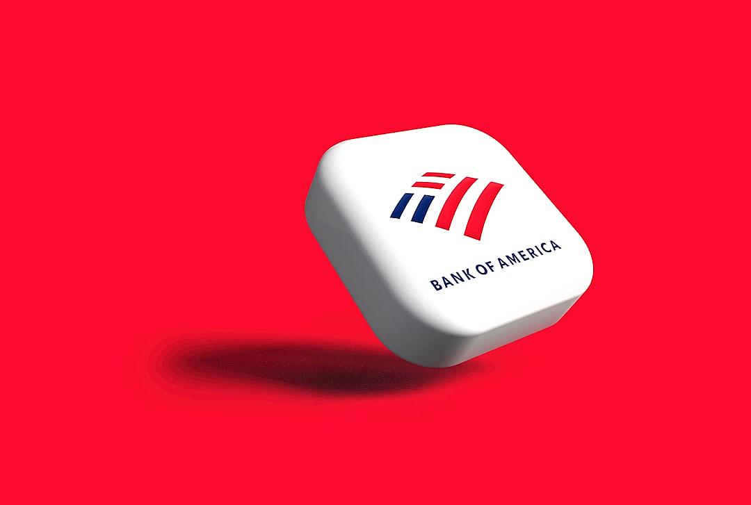 logo design, with the text “BAppointment bank of america”, white square shaped button floating on a red background, include the american flag in the logo, 3d render, octane render, simple minimalistic style, logo for an application called B INTERNET italia that allows you to book backgrounds online for video calls or Instagram live in a professional designer quality style.