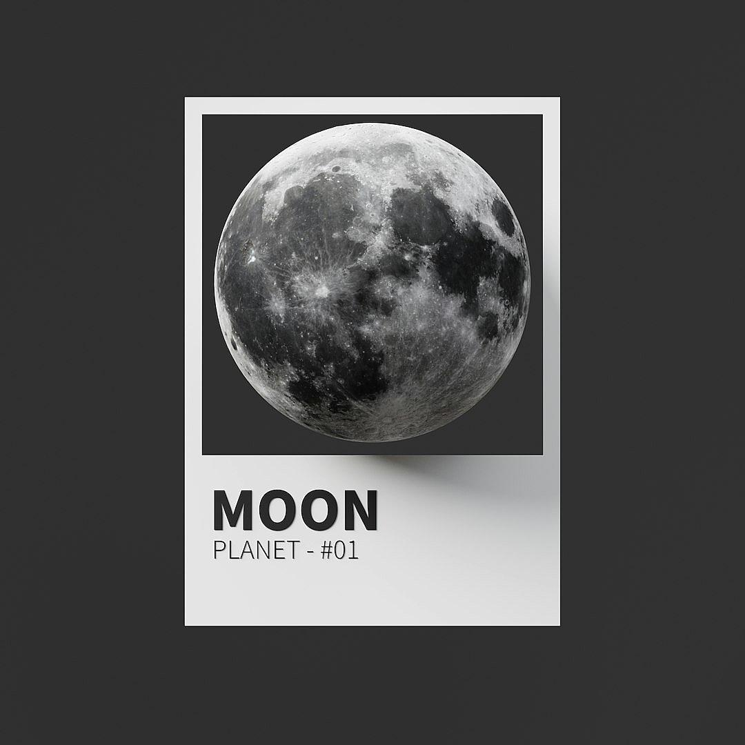 minimalist poster design with the text “MOON” and below it is written planet number one, Polaroid style photography of full moon on a black background with a simple white border around the photo taken in the style of an analog camera, logo for art gallery brand in a minimalist style, graphic design inspired by a minimalist style for a modern contemporary digital marketing agency in a light gray color palette with the word ‘venus’ on top and underneath in large letters a picture of the Moon planet with the numbers “0”, vector graphics