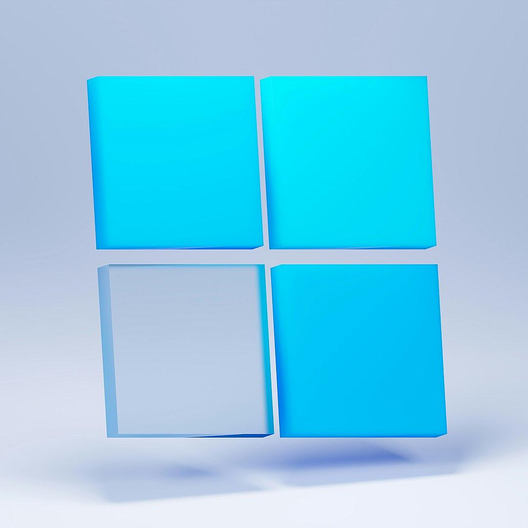 A blue gradient logo of Windows itself, with four squares, in the style of a vector style, minimalistic design, on a white background, as a flat 2D illustration, using simple shapes, like a 3D rendering with octane render, at a high resolution with sharp focus, under studio lighting with no blur and low contrast, and smooth shadows for a hyper realistic effect.