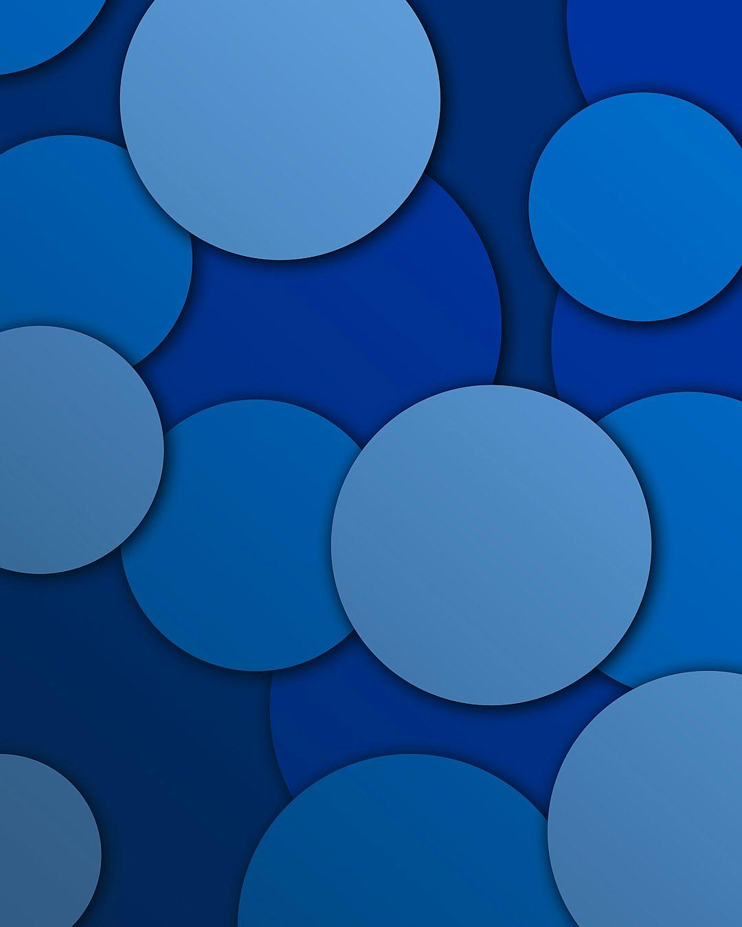 Blue background with circles in different shades of blue, arranged to create an abstract pattern, mobile wallpaper