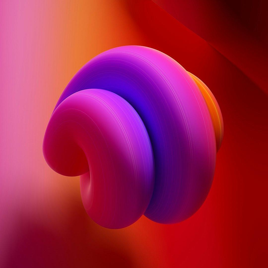 abstract purple and red gradient background with a colorful spiral in the shape of an abstract sphere, rendered in the style of cinema4d, smooth curves, playful use of shapes, light magenta and orange, smooth surface, soft edges, high resolution