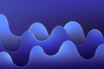 Blue background with waves, simple shapes, minimalist style, simple lines, a dark blue gradient, a three-dimensional sense of depth and layering, abstract shapes, a simple design, smooth curves, smooth edges, a simple background, no shadows. High definition photography, high resolution, high detail, high quality imagery.