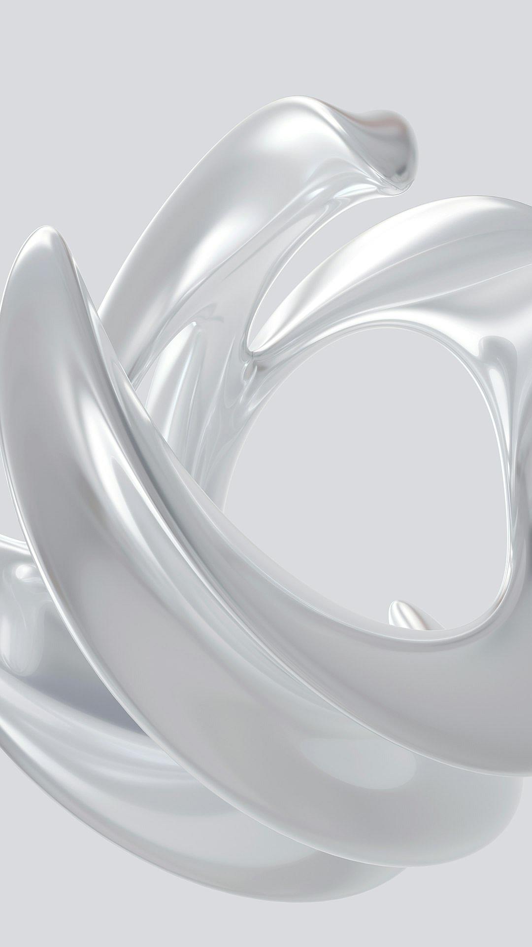 A white background with three intertwined rings, rendered in the style of Cinema4D and rendered as an abstract sculpture. The composition is viewed from above, with a closeup shot that highlights its smooth curves and soft edges. It has a high gloss effect, and the lighting creates reflections on it, adding depth to the scene. This is a detailed digital rendering that captures every detail and emotion of each curve.