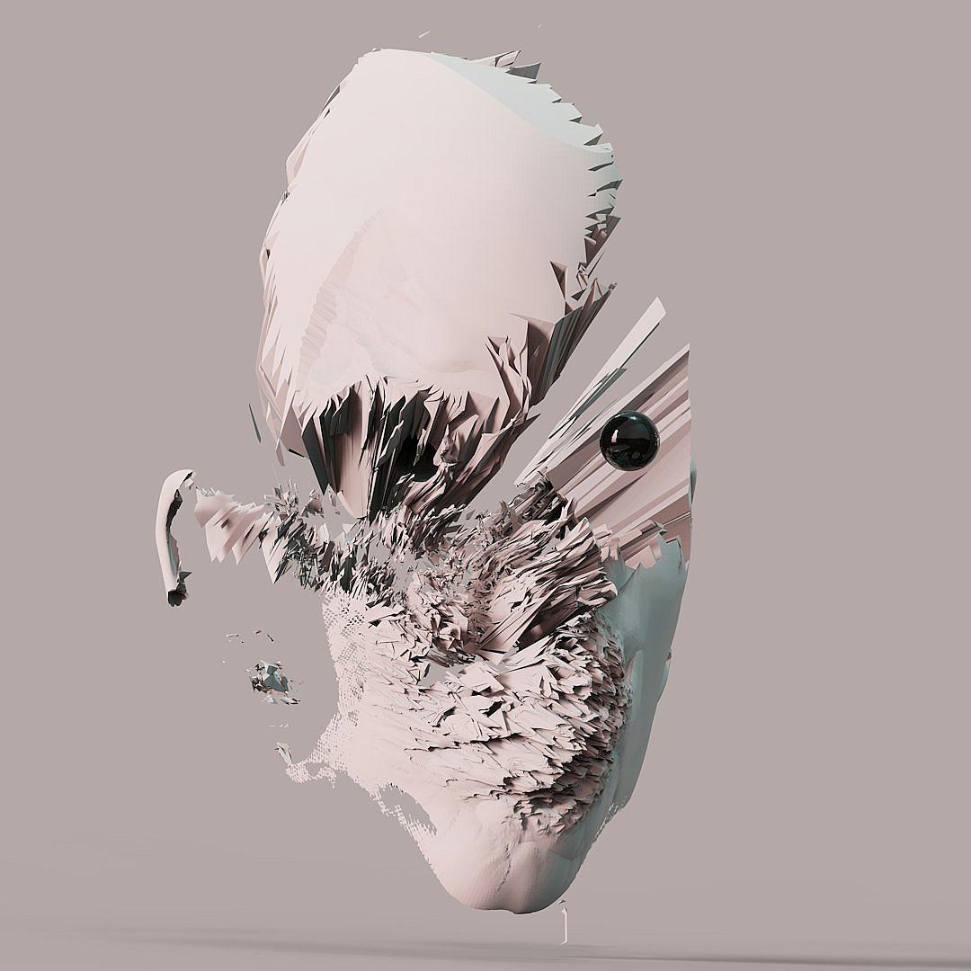 abstract digital art of an animal head made out of plastic in the style of a 3d render with a minimalistic and glitch effect style reminiscent of surrealism featuring light pink and white colors at high resolution on a grey background with a hyper realistic and detailed rendering at 20 megapixels in the style of cinema4D and the octane renderer with sharp focus at 5k resolution.