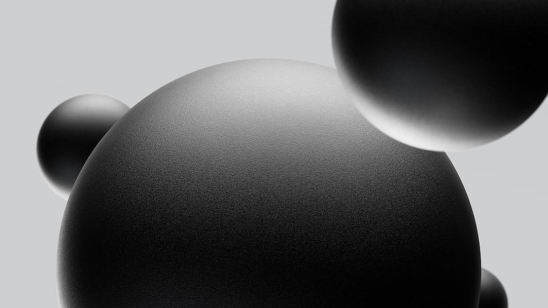 minimalist black and white design of spheres on a grey background, high resolution, very detailed, hyper realistic in the style of octane render, volumetric light, soft shadows, clean sharp focus, smooth gradient, subtle gradients, no contrast, hyper realistic in the style of cinema4d