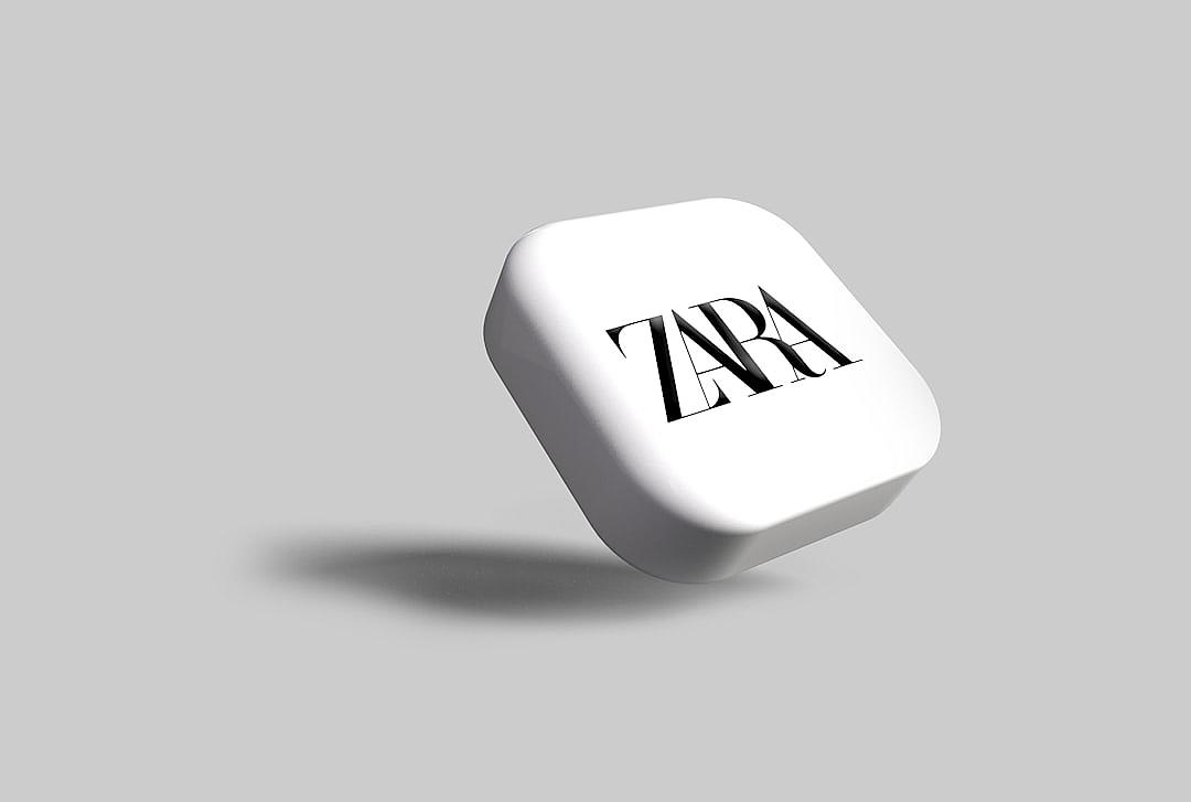 A white and black Zara logo on top of an rounded cube, white background, octane render, cinema4d, hyper realistic, logo design by John Maillot