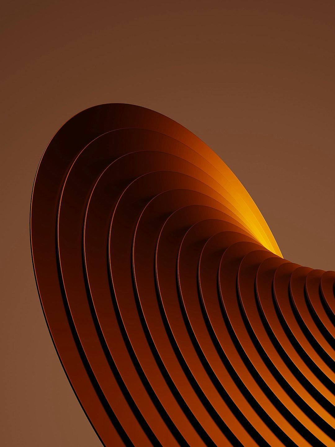 3D render of curved lines, simple, minimalistic, brown background, orange lighting, rendered in the style of octane, high resolution photography