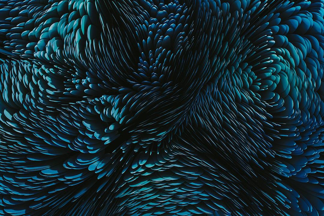 A dark blue pattern of flowing lines and organic shapes, with intricate detail, in a hyper realistic, cinematic style with wide angle lighting, shot from above and zoomed out, in the style of [Jim Burns](https://goo.gl/search?artist%20Jim%20Burns).