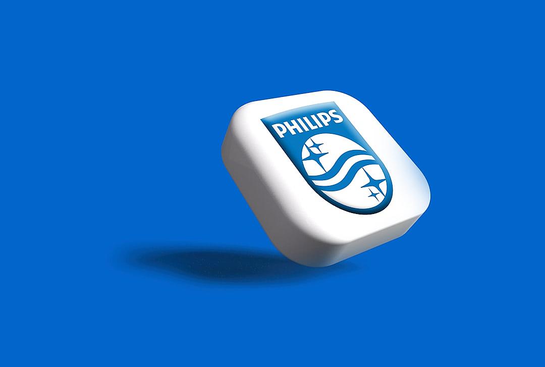 3d isometric icon , philips logo, blue background, white foreground