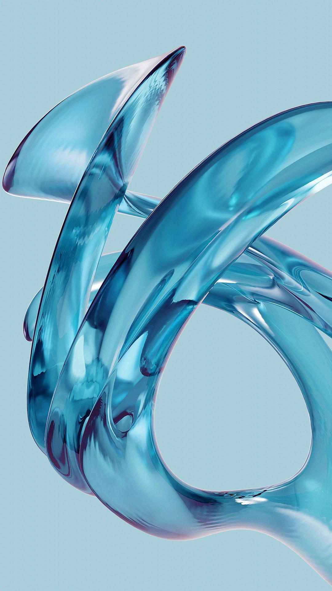 A blue glass, abstract sculpture in the shape of two intertwined S’s, smooth and glossy texture, light reflection on surface, against a solid background, high resolution, high detail, hyper realistic, product photography,