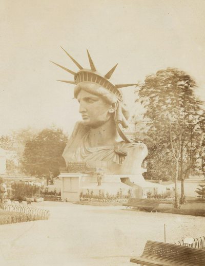 vintage photograph of the Statue de la Liberty in Paris, 30 feet tall head and arms