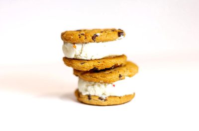 ice cream cookie sandwich, white background, food photography