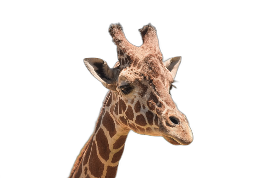 Giraffe head isolated on black background, studio shot, photorealistic, high resolution photography  Transparent Background