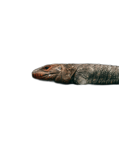 A closeup of the head and body profile of an African bluetongue lizard on black background, minimalism, real photography, Canon camera  Transparent Background