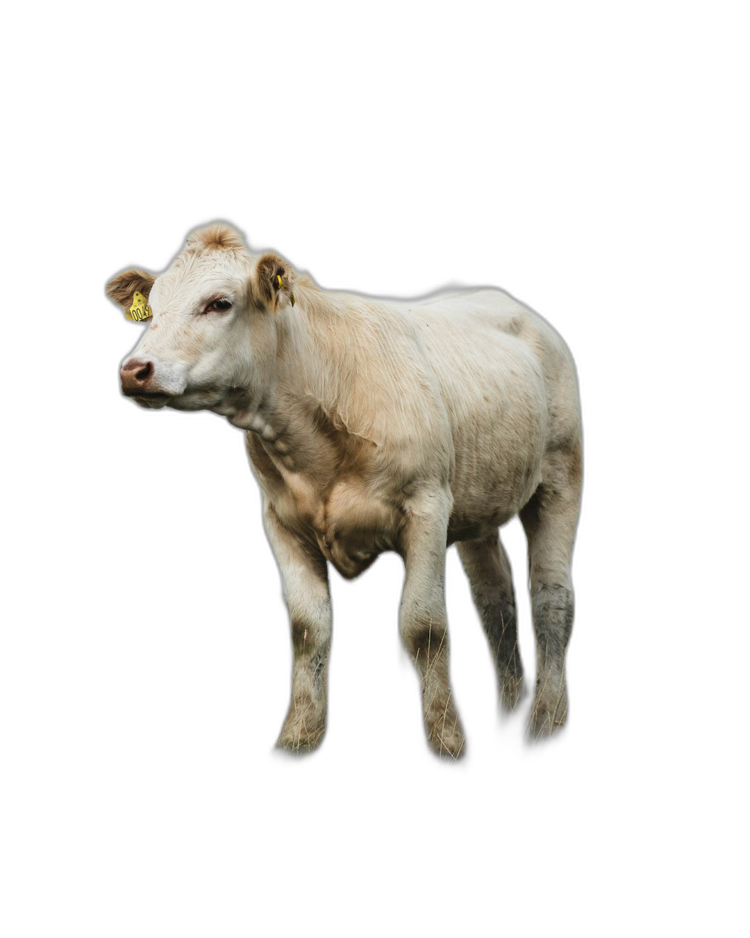 A white calf standing on black background, isolated, photorealistic, hyperrealism, professional photography, sharp focus, high resolution  Transparent Background