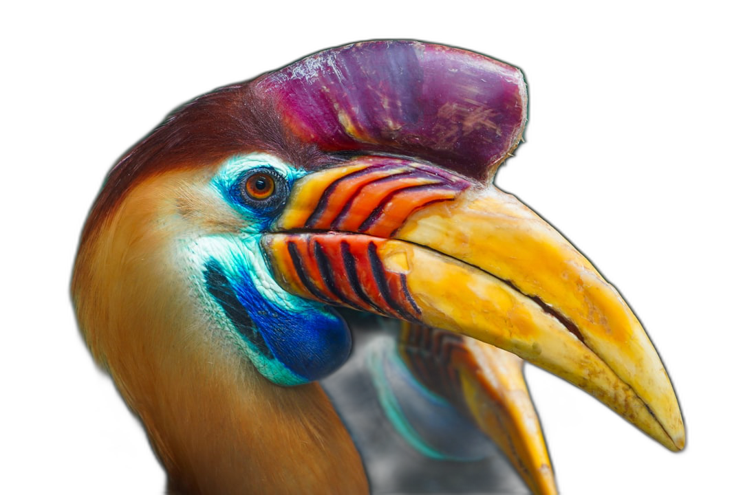 A colorful W stubby hornbill head close up portrait on black background, detailed photo  Transparent Background