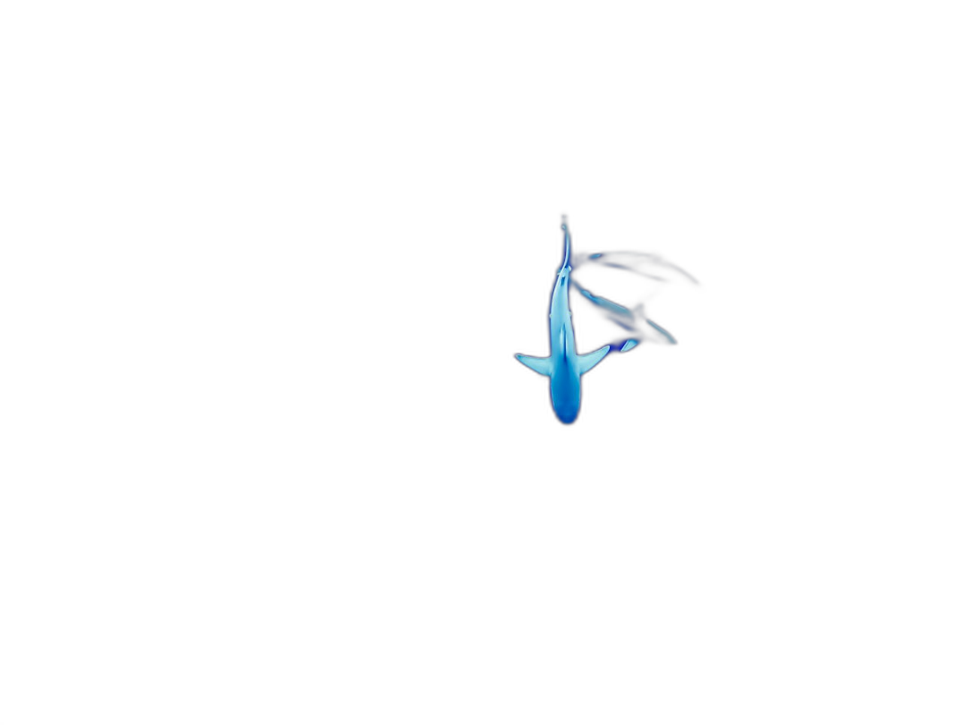 blue shark silhouette flying in the dark, minimalist, cinematic style. The image depicts a blue shark silhouette flying through a dark background, with a minimalist and cinematic style.  Transparent Background