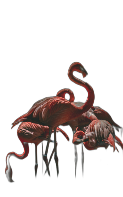 Flamingos on a black background, mobile wallpaper in the style of hyper realistic photography  Transparent Background