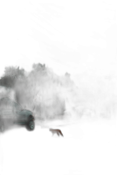 A car was parked in the dark, only illuminated by its headlights. A shadowy figure could be seen reaching out to open one of the doors, creating an eerie and mysterious atmosphere. The background featured a blur that suggested movement or chaos, adding depth to the scene. The overall mood was ominous with hints of suspense and fear.  Transparent Background