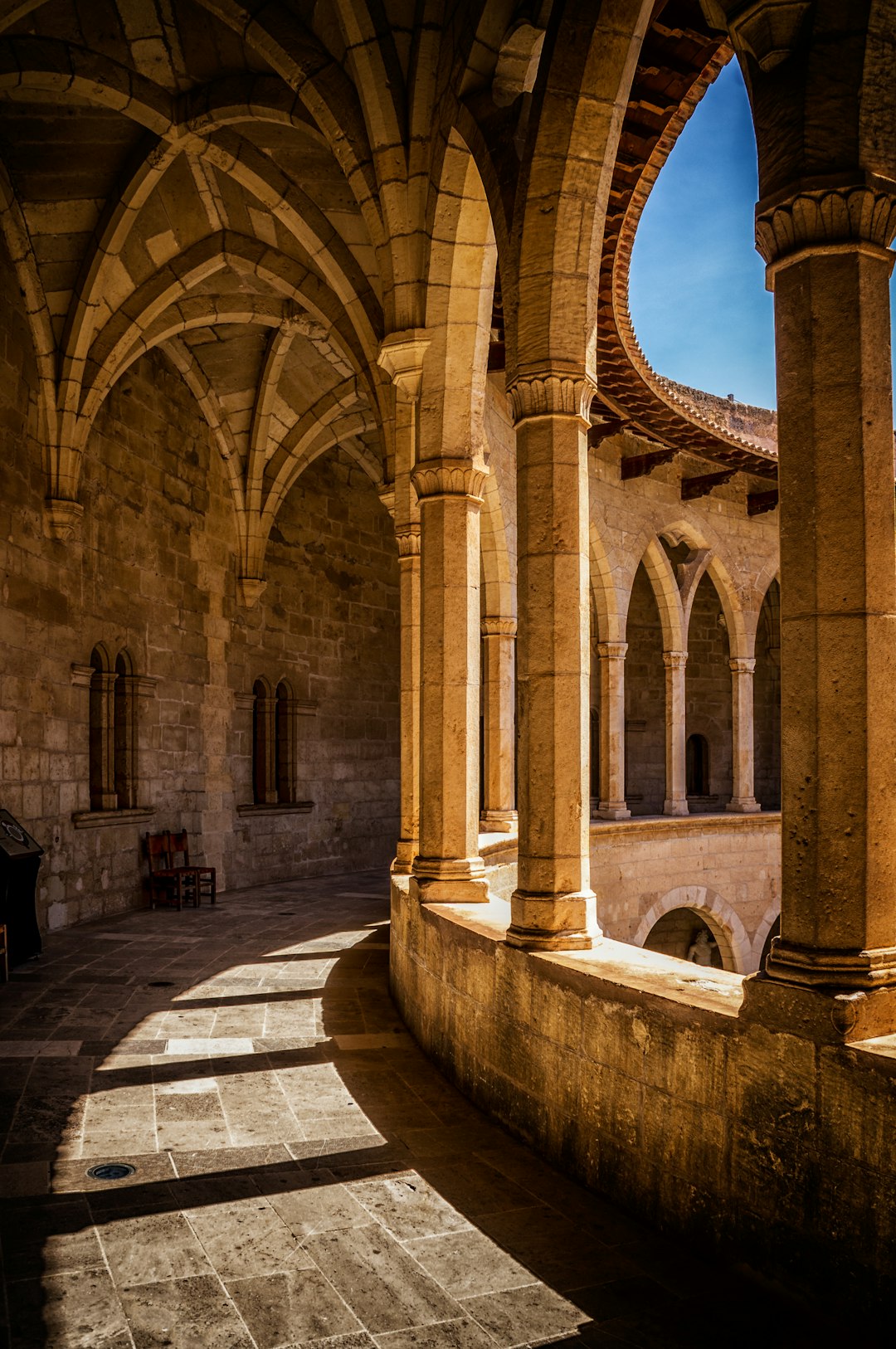 Photo of the cloister in Alcobaça, Portugal award winning photography, natural light, global illumination, white balance, high detail, cinematic composition, HDR, 35mm lens, depth of field, beautiful shadows taken with a Canon EOS Mark IV camera. –ar 85:128