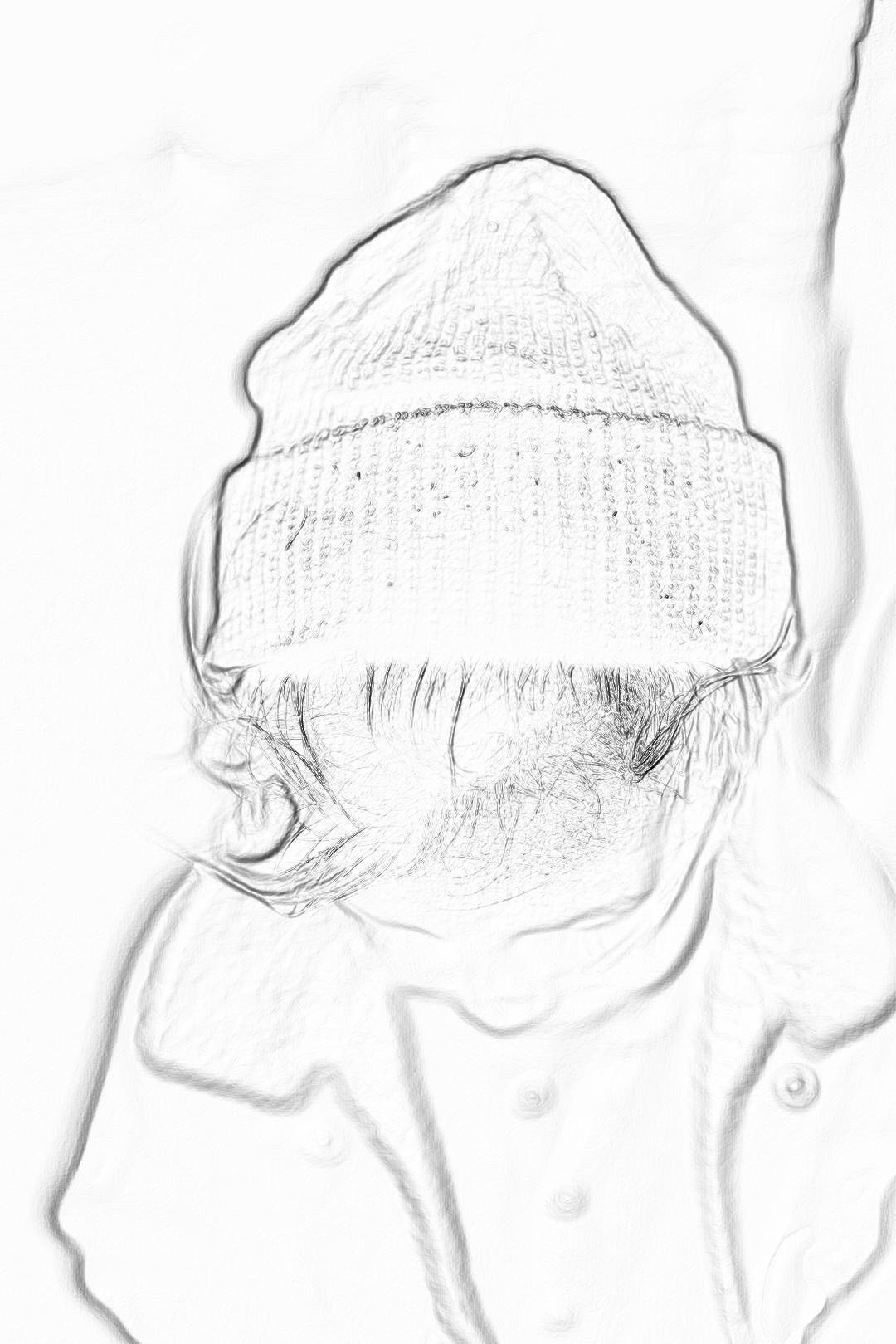 pencil drawing sketch of a little boy wearing a beanie, white background, simple art style, cute and dreamy, high resolution, high contrast, high quality, high detail, in the style of hyper realistic, in the style of hyper detailed, hyper colored