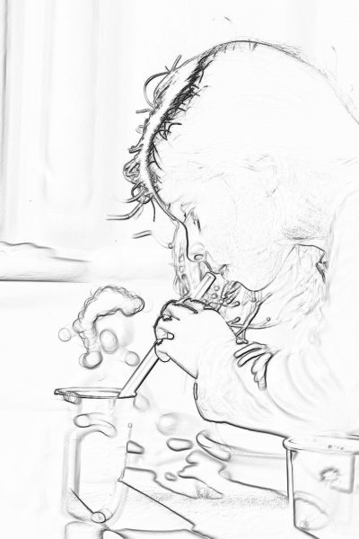 sketch of man using bong to smoke, side view, coloring page for adults, thick lines, low detail, black and white, no shading