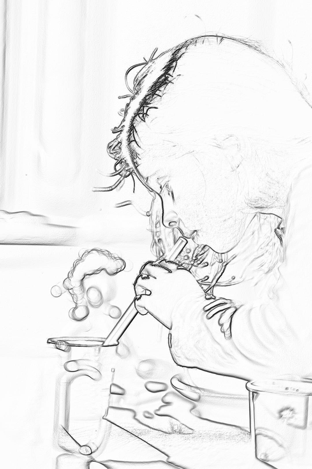 sketch of man using bong to smoke, side view, coloring page for adults, thick lines, low detail, black and white, no shading