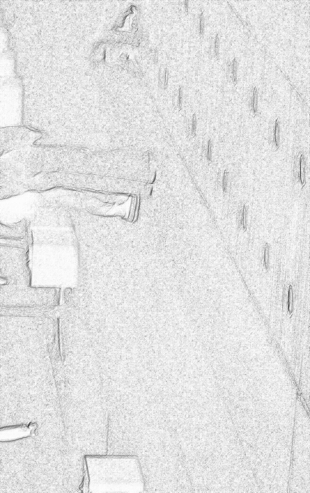 pencil sketch of the interior wall texture of an empty gym, with 2 people doing situps on the floor in the background, 3D render in the style of a high resolution, high detail, realistic drawing with gray tones and low contrast in soft light without shadows against a white background from a zoomed out view.