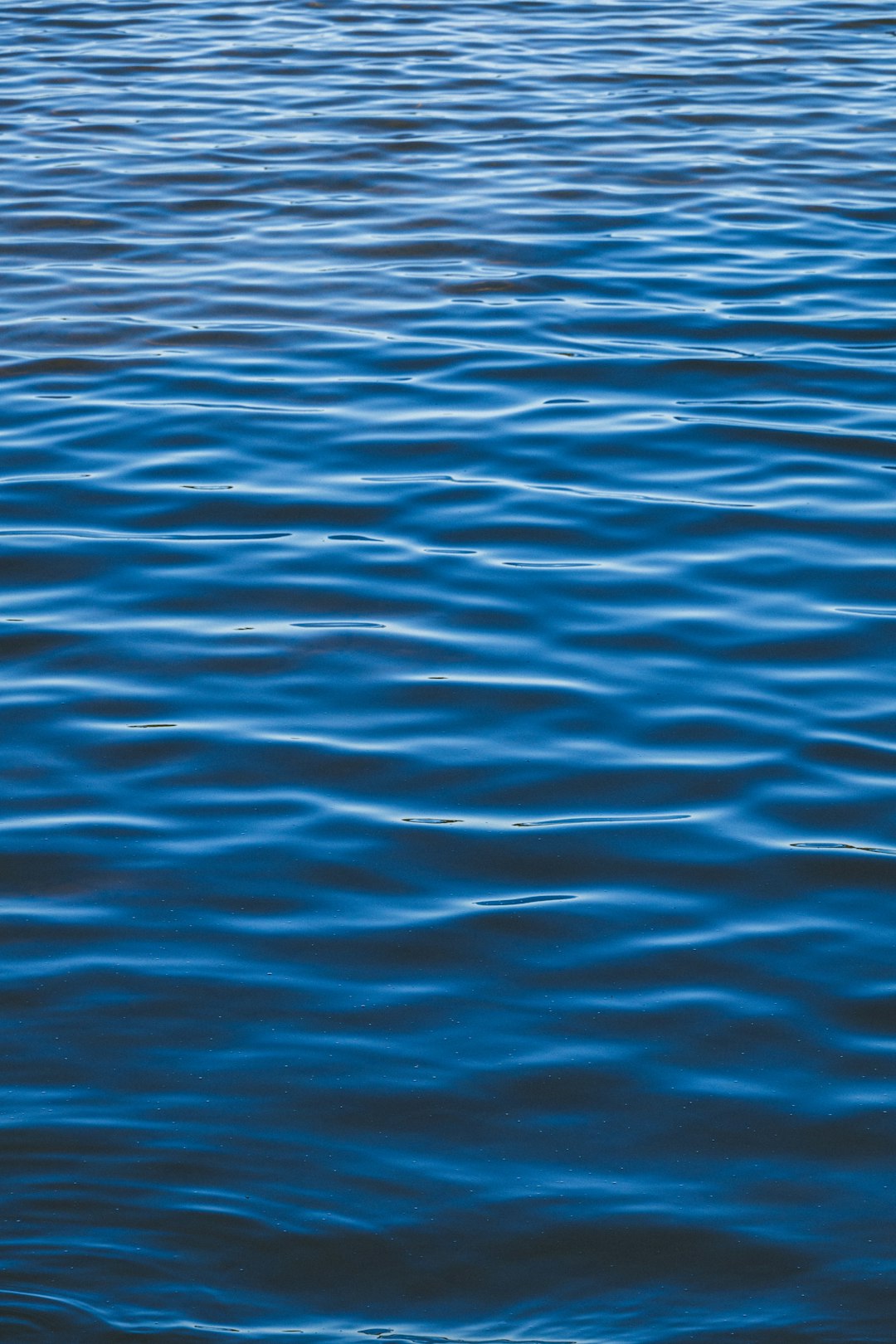 Water surface texture, calm water with ripples, blue color tone, flat view angle, high resolution photography, in the style of Nikon D850 camera with 2470mm f/3.5 lens, natural light. –ar 85:128