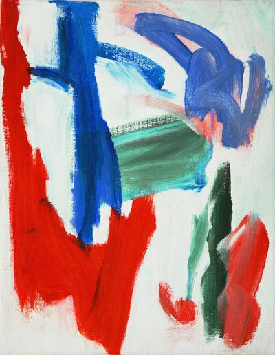 An abstract painting in the style of Piero Grassi, with red and blue brush strokes on a white background, and some green paint added in brushstrokes. --ar 99:128