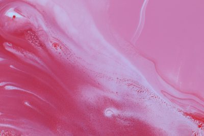 Abstract pink background with white paint, pink and red colors, fluid art style, fluid organic shapes, fluid acrylics, bold strokes, closeup, top view, high resolution, hyperrealistic, texture --ar 128:85