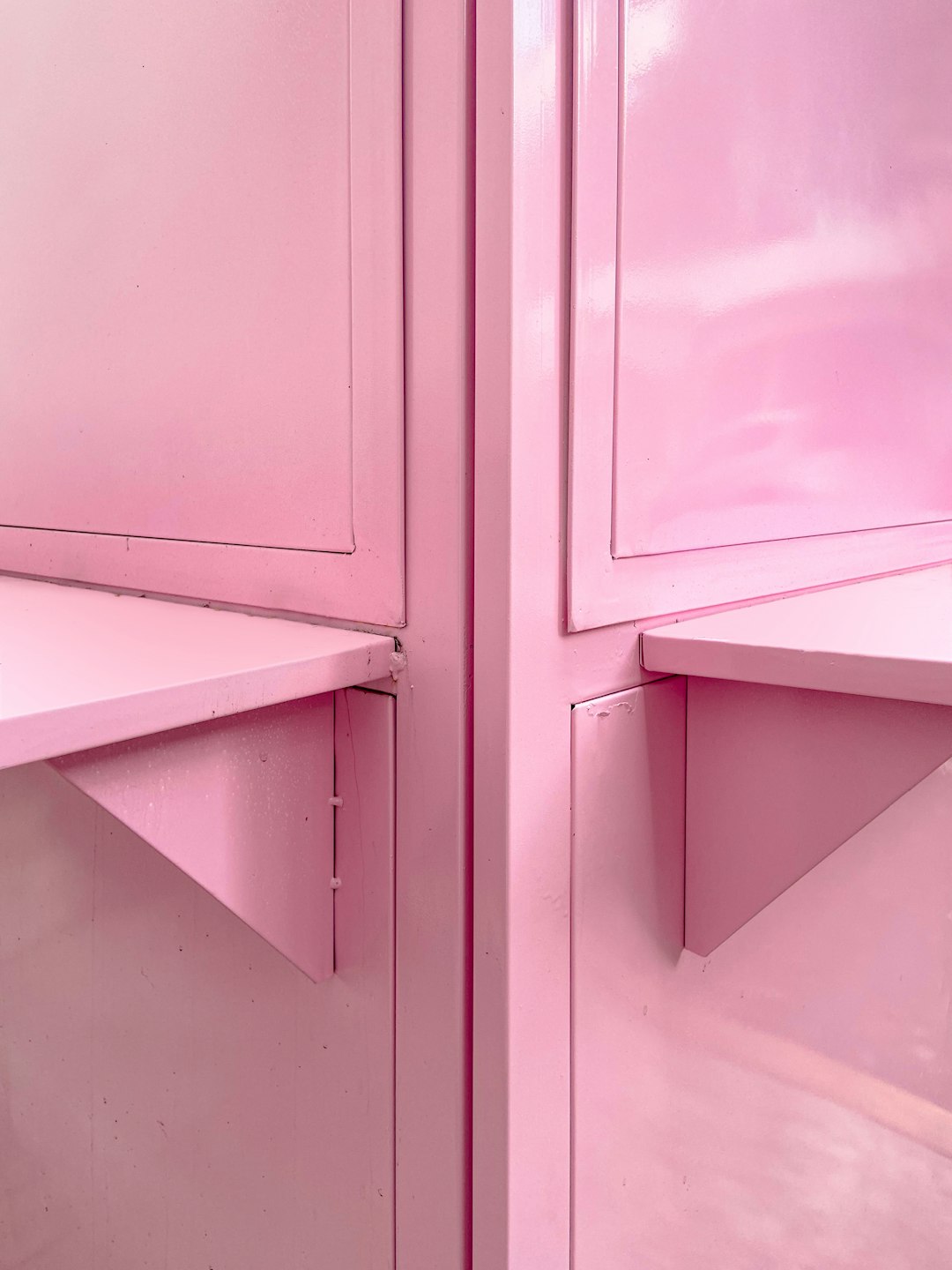 Close up shot of pink metal cabinets in a pastel aesthetic style, hyper realistic photographic style. –ar 3:4