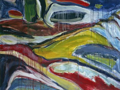 an abstract painting of an alien landscape by [Alice Neel](https://goo.gl/search?artist%20Alice%20Neel), red and yellow stripes with green, dark blue and white, highly detailed --ar 4:3