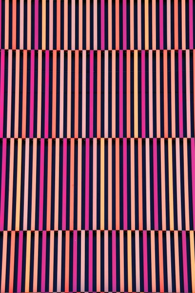 A pattern of thin pink and orange stripes on a dark purple background, graphic design in the style of [Victor Vasarely](https://goo.gl/search?artist%20Victor%20Vasarely), designed for the digital age. --ar 85:128