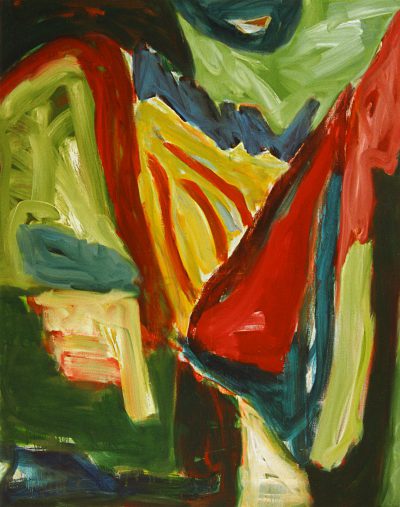 An abstract painting of red, green and blue shapes in the style of Mar Santiago van halen roca, the brush strokes are thick and expressive, the background is dark, there's an extremely close up shot on some blurry furniture and chair legs, the colors are bright and vibrant, the overall mood should be one that feels energetic and joyful, it looks like something you would see in the style of [John Watkiss](https://goo.gl/search?artist%20John%20Watkiss) or [Emil Nolde](https://goo.gl/search?artist%20Emil%20Nolde) paintings. --ar 101:128