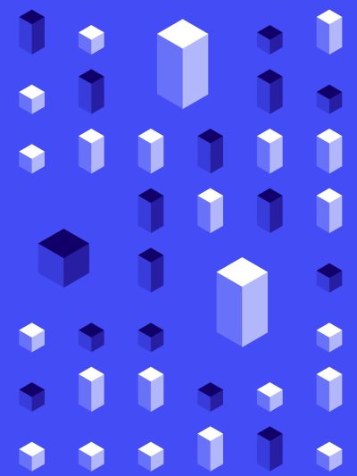 isometric pattern of cubes on a blue background, in a simple vector art style using white and dark purple colors, a minimalistic design featuring flat illustration with geometric shapes, digital art --ar 3:4