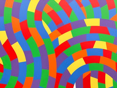 An abstract painting of colorful rainbow arches in the style of op art in the style of [Victor Vasarely](https://goo.gl/search?artist%20Victor%20Vasarely), with bright colors, --ar 4:3