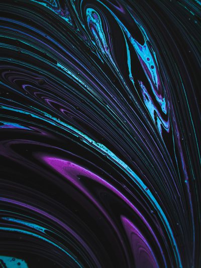 Black background, neon blue and purple swirls in the foreground, close up. The artwork depicts neon blue and purple swirls in the foreground against a black background, in a close up view. --ar 3:4