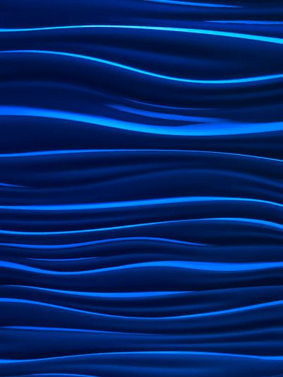 Blue wave background, dark blue color, light and shadow, lines of different sizes on the surface of water waves, abstract style, high resolution, 3D rendering, bright lighting, high detail, wide angle lens, blue tone. --ar 3:4