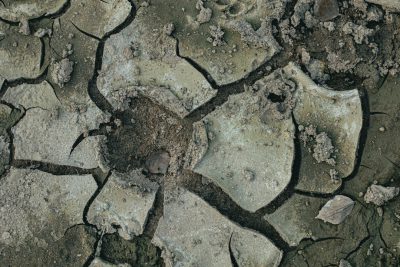 a top down view of cracked earth with the shape of spider in it, postapocalyptic, muted colors, photography --ar 128:85