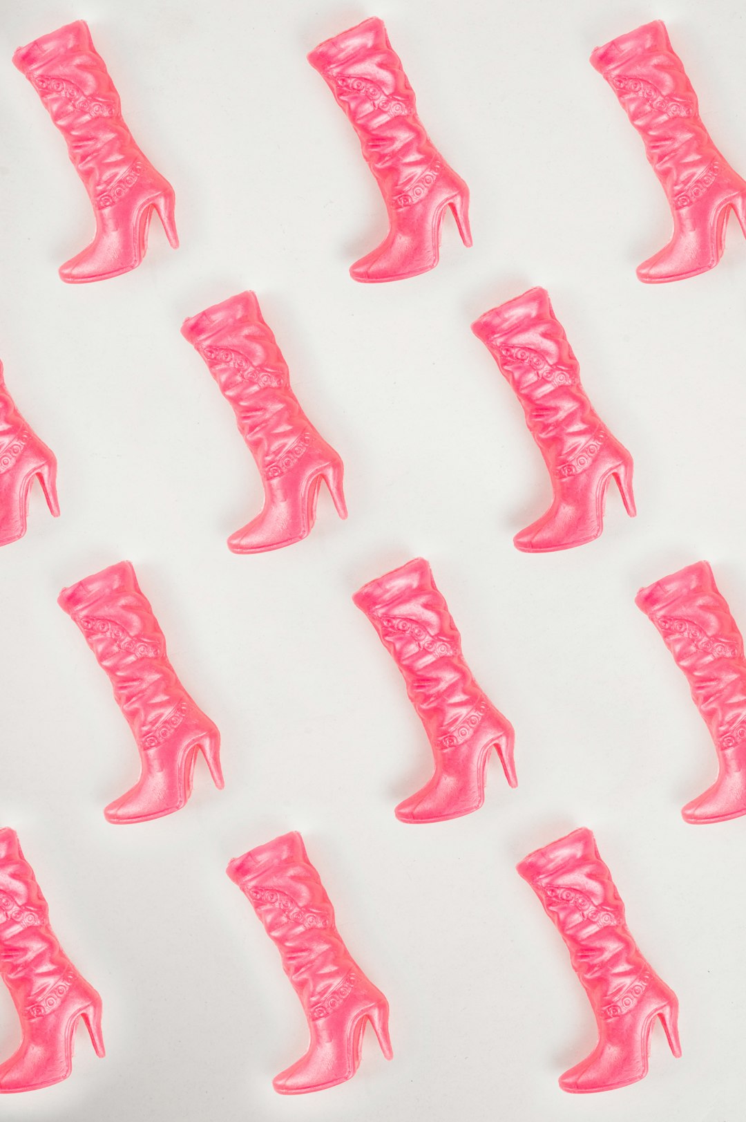 neon pink barbie high heels boots pattern, white background, top view –ar 85:128