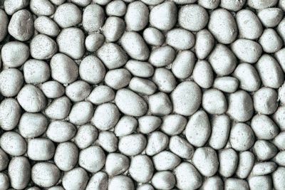 White pebbles, seamless texture background, top view. grey stones surface. stone wall or floor decoration --ar 128:85