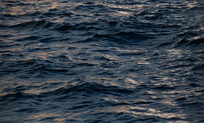 photograph of the dark blue sea with gentle ripples at sunset, texture, natural light, high resolution --ar 128:77