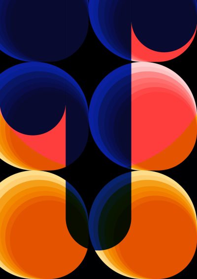 abstract vector graphic design, circles in different sizes, blue and orange color palette, simple shapes, symmetrical composition, flat colors, bold lines, geometric forms, on black background, inspired by the work of [Eiko Ojala](https://goo.gl/search?artist%20Eiko%20Ojala) and [John Holcroft](https://goo.gl/search?artist%20John%20Holcroft) --ar 45:64