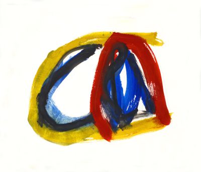 A very simple drawing of the letter "C" in yellow, blue and red on white paper in the style of [Eric Carle](https://goo.gl/search?artist%20Eric%20Carle). --ar 128:109