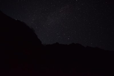 night sky, stars, silhouette of the top left corner of the Andes mountain range, photo taken with Sony Alpha A7 III camera and an EF2845mm f/3.6 lens in the style of Andes mountain range. --ar 128:85