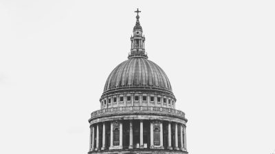 St Paul's Cathedral dome, closeup, black and white photography, white background, simple composition, architectural photography, minimalist style, high resolution, in the style of minimalist style. --ar 128:71