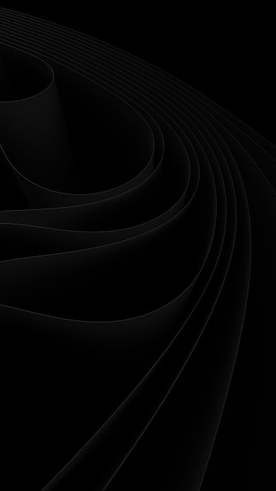 Black background with lines, 3D rendering, abstract art style, high-end texture, high resolution, symmetrical composition, dark tones, perspective effect, sharp contrast between light and shadow, and minimalist design. The curved line is made of black metal material. It has the shape of an S-shaped wave pattern on one side, creating depth in layers. High angle shot, wide-angle lens to highlight details. High definition photography in the style of black background, 8k. --ar 9:16